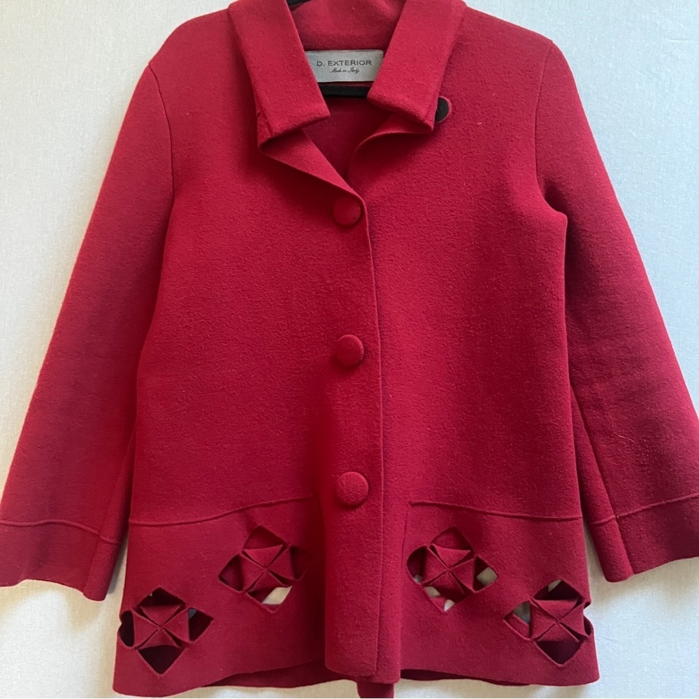 D. Exterior Italy Red Angora Blend Knit Jacket Cardigan Size Small